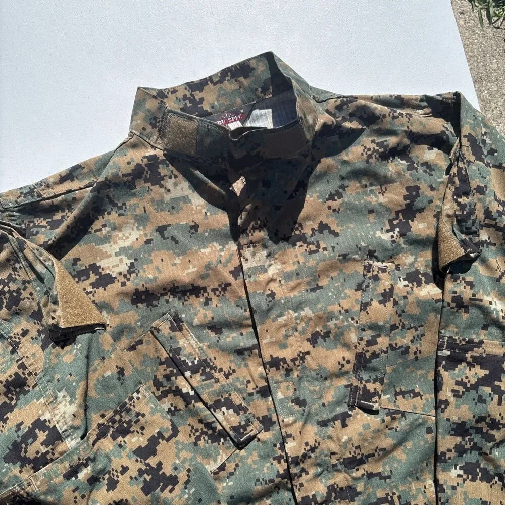 Tru-Spec Digital Camo Combat Shirt Unisex XL Long Green Brown Long Sleeve